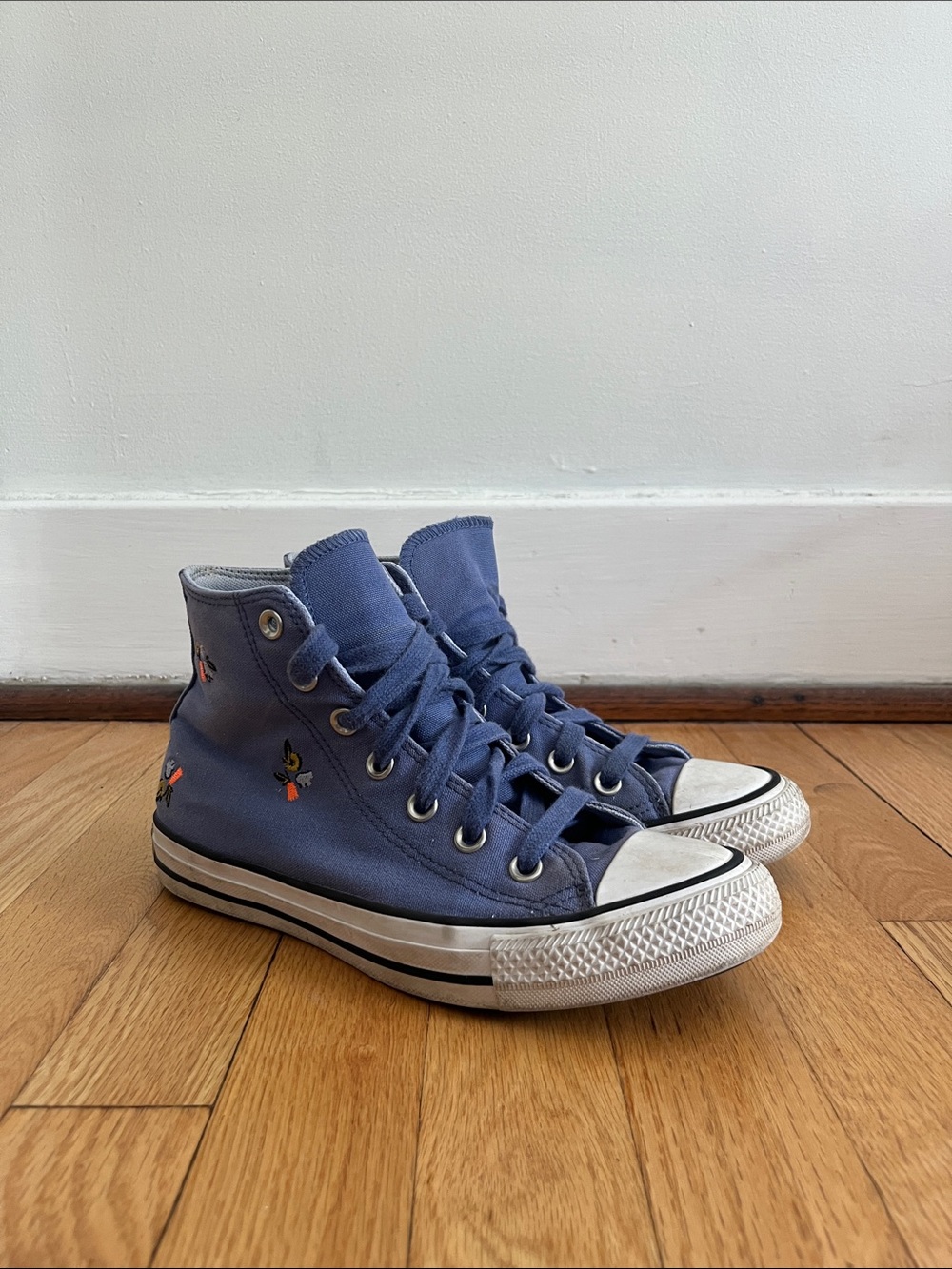 Converse Navy High-Top with Embroidered Flowers